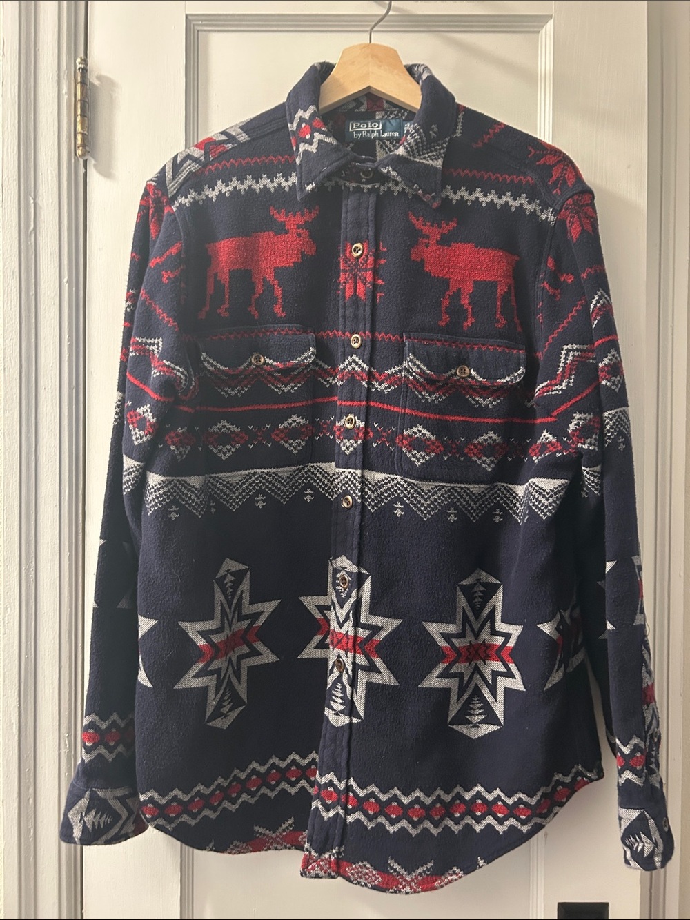 VTG Polo Ralph Lauren Aztec Winter Flannel Button Shirt Mens Large Southwestern